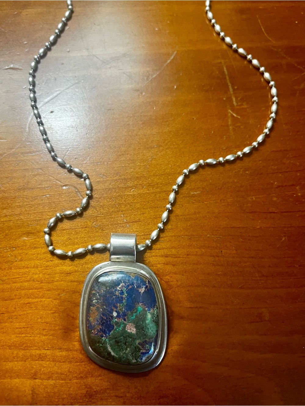Sterling Silver Pendant Necklace with Blue-Green Stone